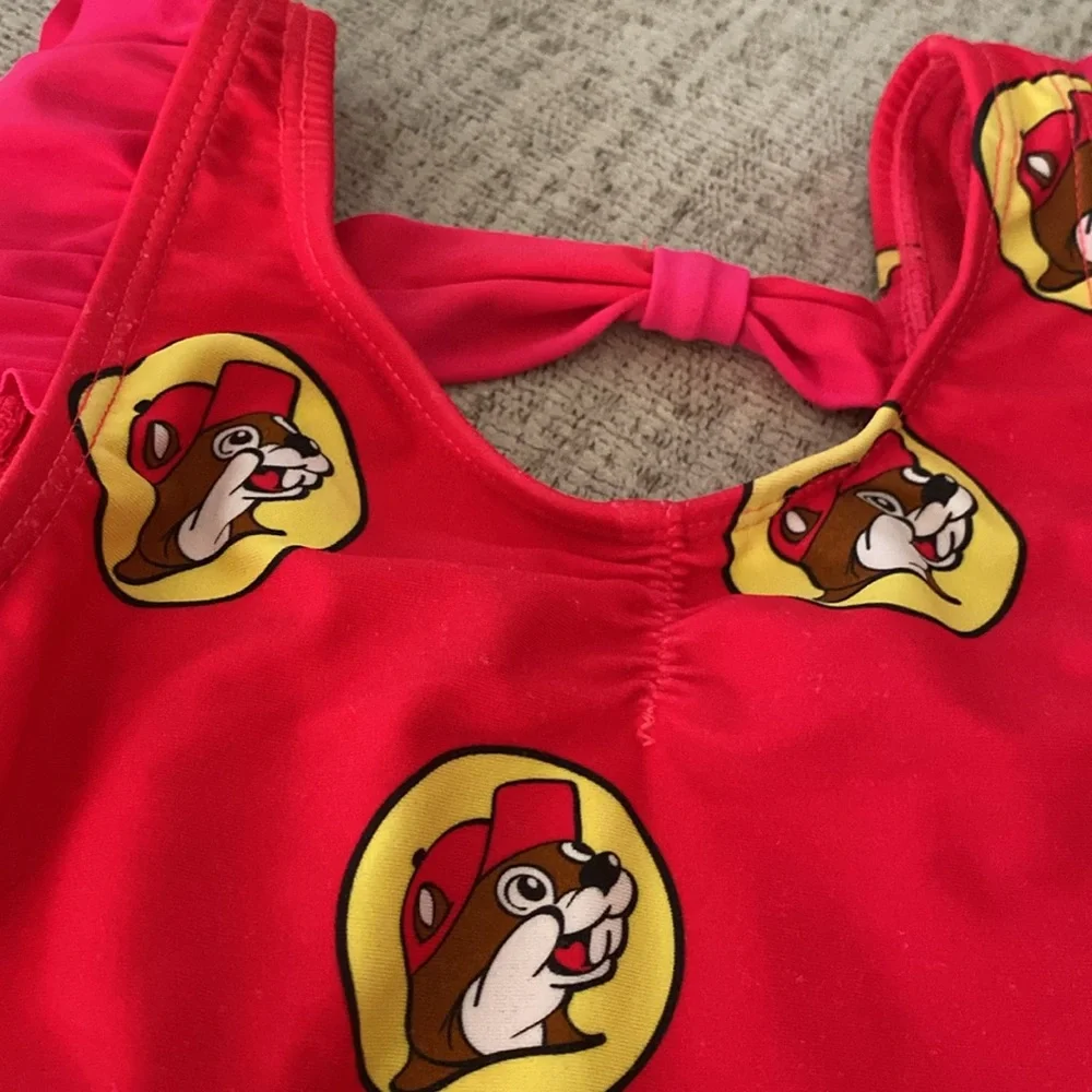 Buc-ees Toddler One Piece Ruffled strap Bow Back Swimsuit |Size 3T